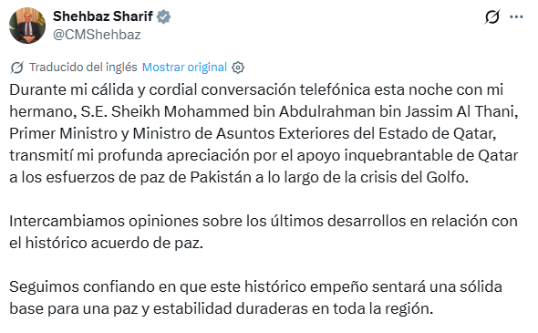 Irán y Estados Unidos ponen fin al conflicto armado: firma se concretará el viernes en Suiza tuit pakistan